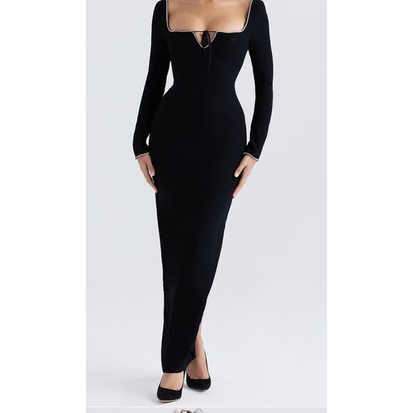 HOUSE OF CB Rosa Crystal Embellished Long Black Maxi Dress XS - Picture 1 of 14